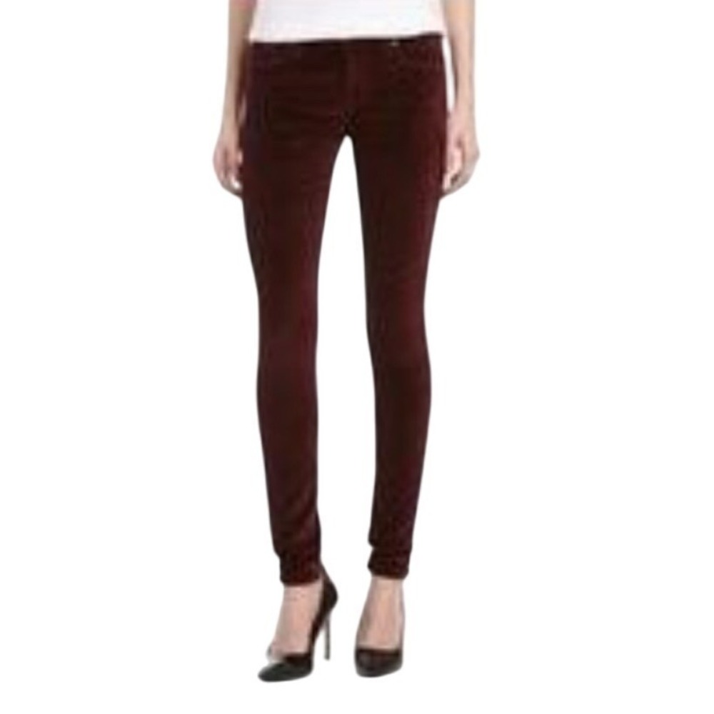 7 For All Mankind Gwenevere Velvet Burgundy‎ Cranberry Skinny Jeans Pants Sz 28